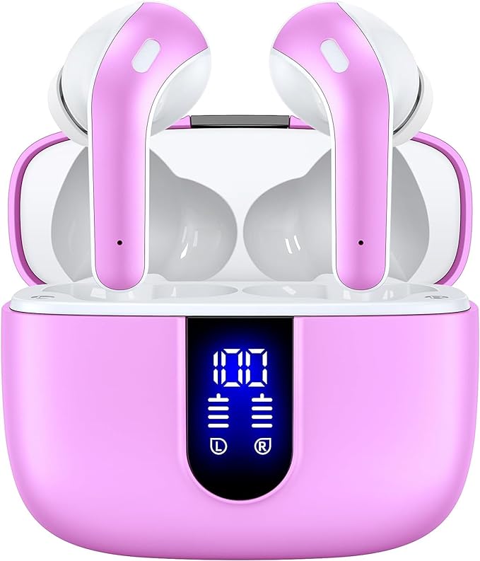 TAGRY Bluetooth Headphones True Wireless Earbuds 60H Playback LED Power Display Earphones with Wireless Charging Case IPX5 Waterproof in-Ear Ear buds with Mic for TV Smart Phone Laptop Computer Sports