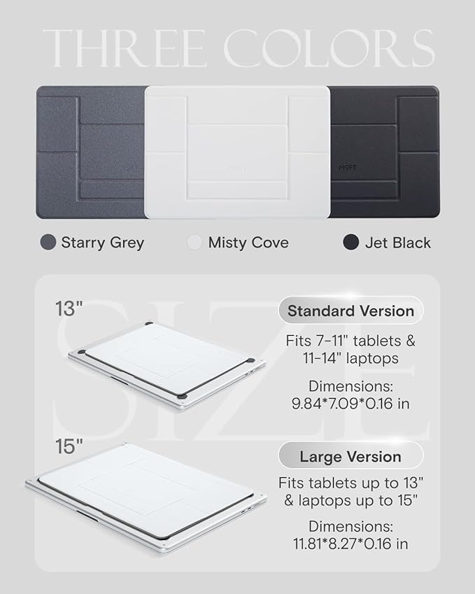 MOFT Invisible Laptop Stand for Desk, Stick-Free Tablet and Computer Stand with Dual-Angle, Foldable&Portable Laptop Riser Holder, Fits 13"+ Tablets & 15"+ Laptops, Space Gray (Non-Adhesive Version)