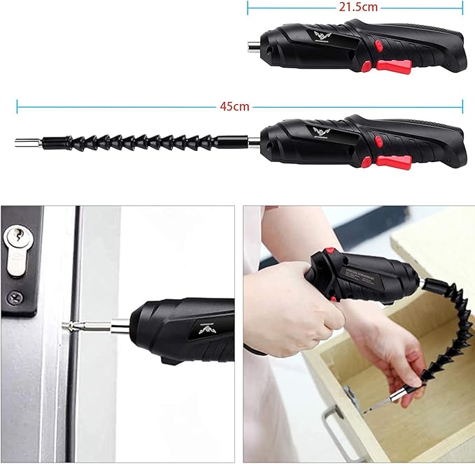 Electric Screwdriver, 3.6V Cordless, 44pcs Screwdriver Bit Set, Front LED Light, Flexible Shaft, Micro USB, Carrying Case, Ideal for Home Improvement & Furniture Assembly