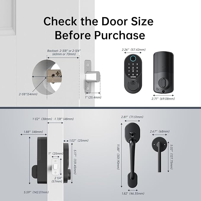 Smart Locks for Front Door: NUTOMO Keyless Entry Door Lock Deadbolt with Handle Set，Fingerprint doorlock Set,Electronic Digital Keypad Lock with Handle, Easy intall Code Auto Lock for Home Black