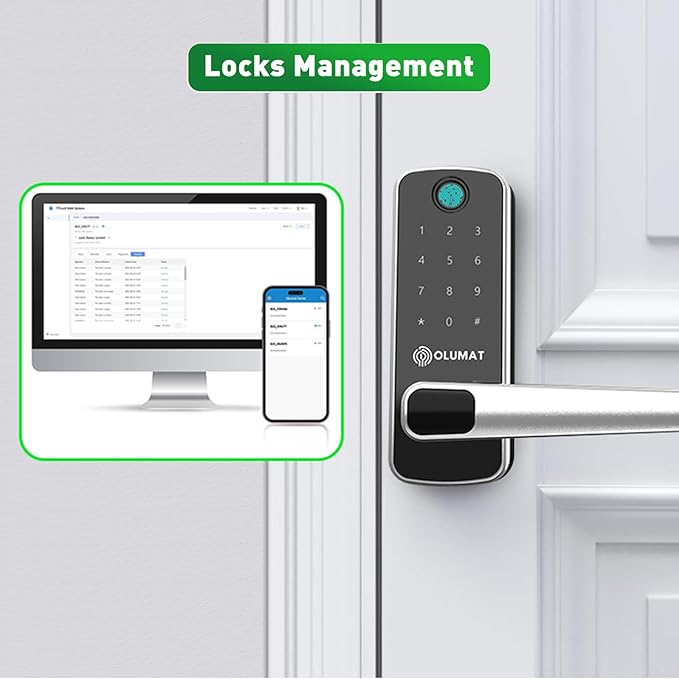 Smart Door Lock with Handle: Olumat Keyless Entry Door Lock with WiFi Gateway - Smart Locks for Front Door with Keypad - Fingerprint Lock