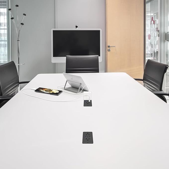 HHSOET 5 in 1 Recessed Power Strip Flat Plug, 20W Fast Charging Furniture Outlet with USB, Conference Recessed Socket with 2 AC Plugs, 2 USB Ports 1 USB-C, 6ft Power Cord. (Black)