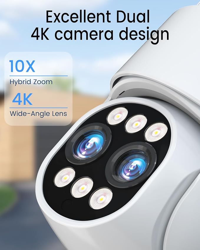 4K Security Camera System Outdoor Wireless, Dual Lens 8MP 4 Cameras 10X Hybrid Zoom Auto Tracking, Indoor Home Video Surveillance CCTV 10 CH with 1TB, 100ft Color Night Vision Weatherproof