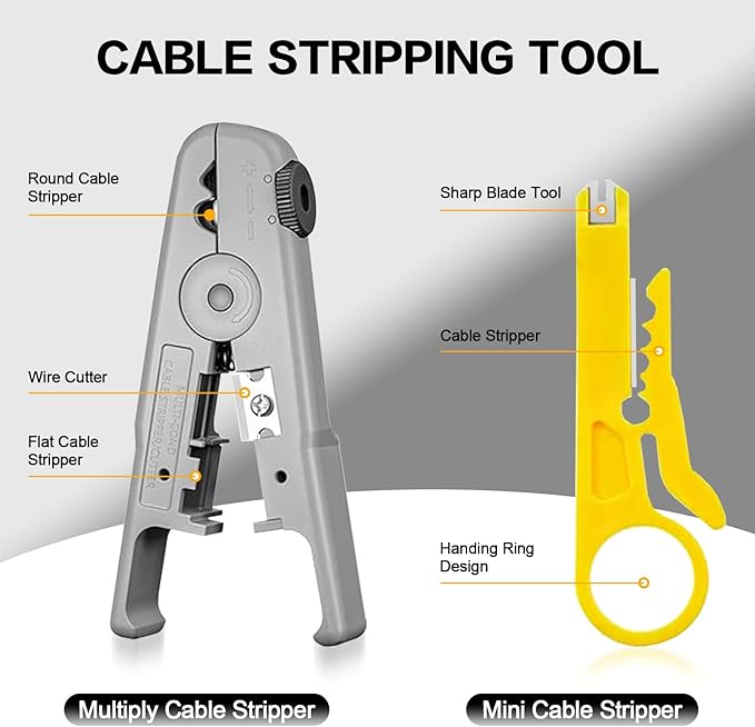 RJ45 Crimp Tool Kit Pass Through Crimper RJ45 Crimping Tool Stripper Cutter Crimper All-in-One for 8P RJ45 Cat5 Cat5e Cat6 6P RJ11/12 Telephone Connectors Network Enthernet Crimper kit (2)
