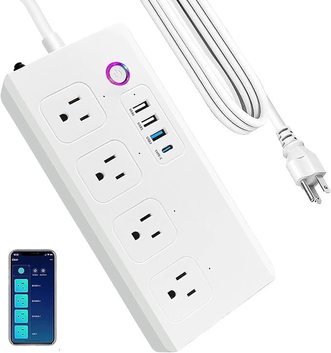 UseeLink WiFi Smart Power Strip,Surge Protector with 3 USB Ports 1 Type C (PD 20W) & 4 AC Outlets Compatible with Alexa, Google Assistant Voice Control, No Hub Required White