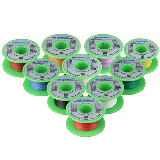 BNTECHGO 28 Gauge Silicone Wire Kit 10 Color Each 50 ft Flexible 28 AWG Stranded Tinned Copper Wire