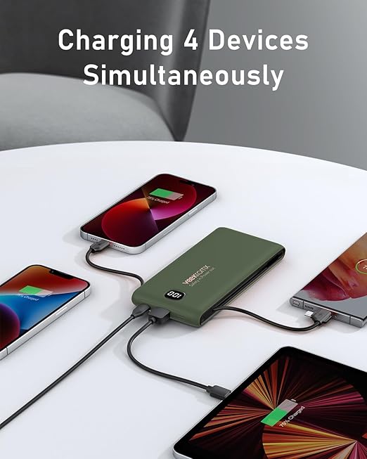 VEEKTOMX Portable Charger with Built in Cables 10000mAh, Power Bank for iPhone with Wall Plug, Travel Essential Fast Charging USB C Slim External Battery Pack for iPhone16/15/14, Samsung, iPad, etc