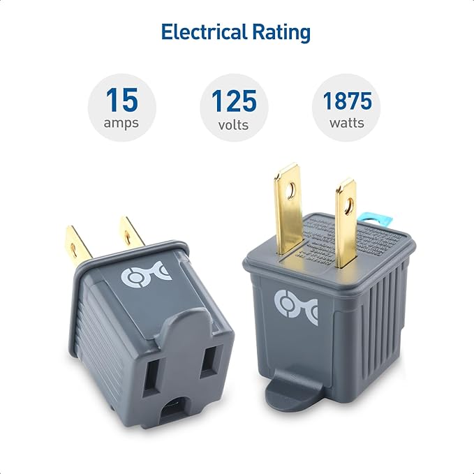 [UL Listed] Cable Matters 3-Pack 2 Prong to 3 Prong Outlet Adapter, 3P to 2P Plug Adapter - Converts a 2-Prong Outlet to Support 3-Prong Plugs, Gray