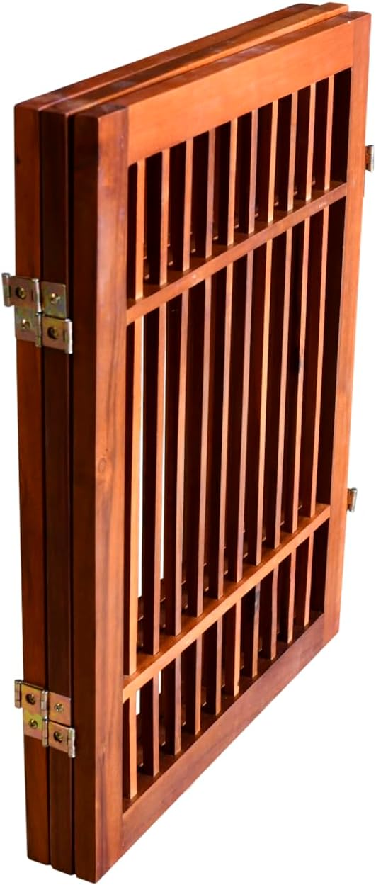 Pet Dog Gate Strong and Durable Freestanding Folding Acacia Hardwood Portable Wooden Fence Indoors or Outdoors by Urnporium (Brown Pet Gate, 3 Panel 24" Tall)