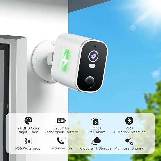 Security Cameras Wireless Outdoor 2K: Battery Powered WiFi Camera with AI Motion Detection for Home - Color Night Vision Spotlight Siren Alarm 2-Way Talk IP65 Waterproof Cloud TF Storage 2-Pack