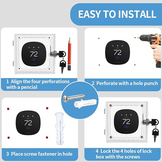 Thermostat Lock Box Cover with Key – Secure Lock Box Guard for New 2025 Ecobee Smart Thermostat Essential, Ecobee Smart Thermostat Premium and Enhanced