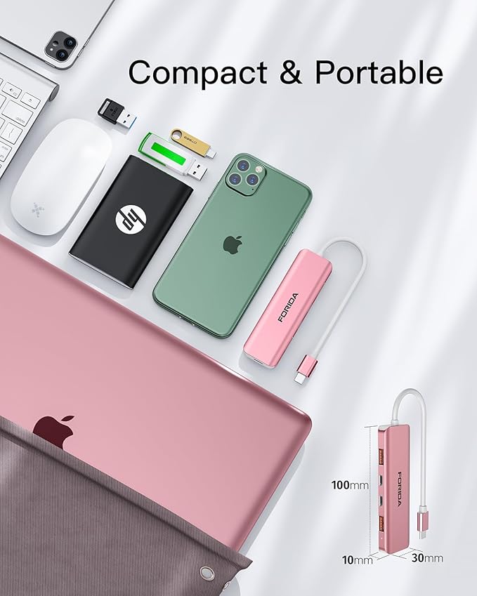 USB C Hub, 10Gbps USB 3.1 Adapter for MacBook, with 100W PD Charging, 2 USB C 3.1 10Gbps and 2 USB A 3.1 Data Ports, Compatible with Surface, XPS, Samsung, Dell and More (Rose Gold)