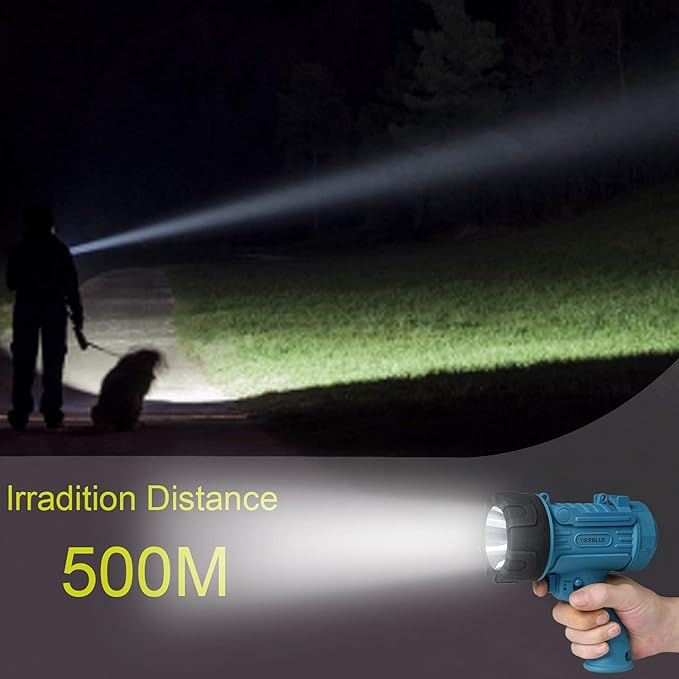 YIERBLUE Rechargeable Spotlight,18W IPX7 Water-Resistant Flashlight, Super Bright 800 Lumens LED, 20h Ultra-Long Standby,Ideal Spotlight for Boating, Camping, Hiking, Hurricane Survival(Blue)…