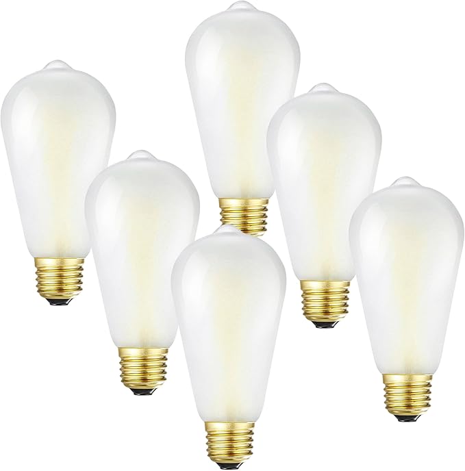 Dimmable Frosted Edison Bulbs,E26, 6W Equivalent 60W,600LM, Daylight White 5000K, AC120V,ST58 Antique LED Filament Bulbs with 90+ CRI, Frosted Glass, Pack of 6 (6W=60W Daylight)