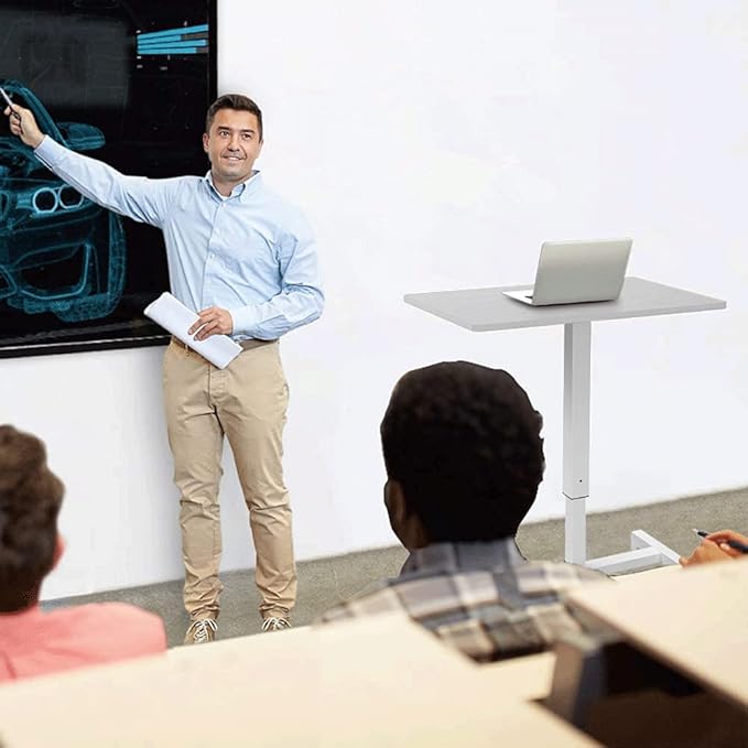 FitDesk Portable Laptop Desk, Rolling Standing Workstation Adjustable Height, Compact Standing Table with Large Surface, Small Stand Desk for Home Office, 30 lb Weight Limit – White, 27" Tabletop