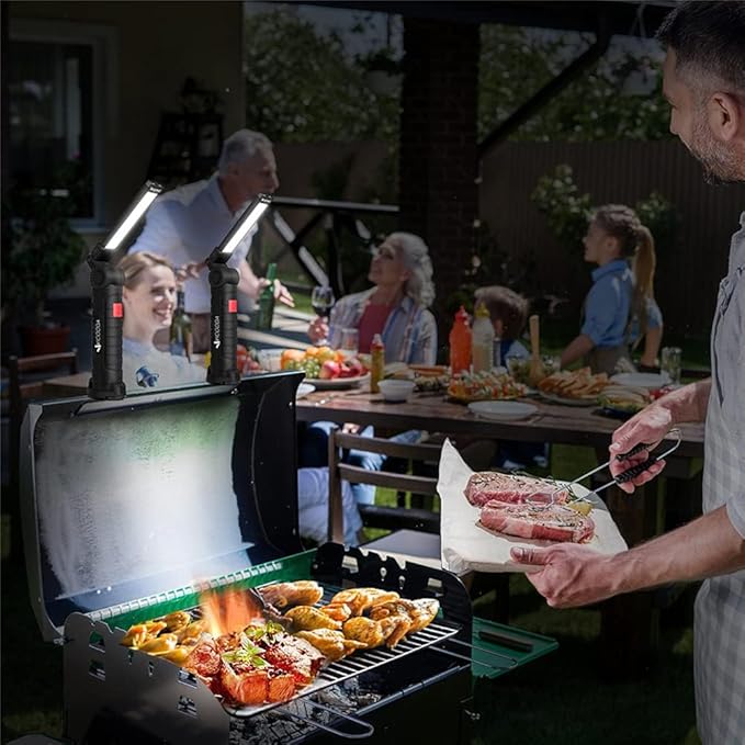 3 Pack Rechargeable LED Work Light - Magnetic Base, Hanging Hook, 360° Rotation 5 Modes for Car Repair, Emergency, Tight Areas (3 Pack)