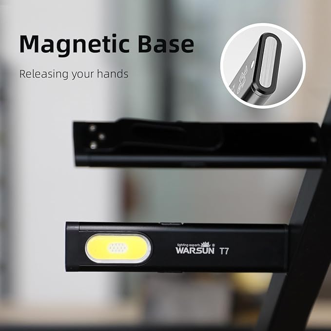 WARSUN Compact Multi-Mode Pocket LED Flashlight 675LM, USB-C Rechargeable, IPX4, Dual Material, Red/Blue Strobe (2, Black)