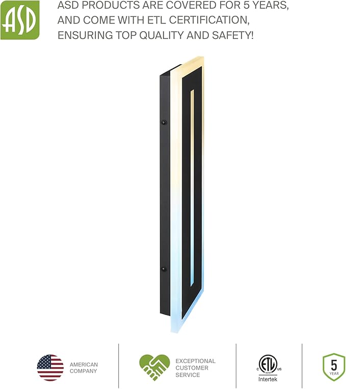 ASD LED 48" Long Wall Mount Light Fixture, Outdoor & Indoor Linear Sconce | 3CCT, Dimmable, Waterproof, Anti-Rust, ETL Listed | 36W 2100LM 3000-5000K 100-277V | Exterior Porch Lighting | Black