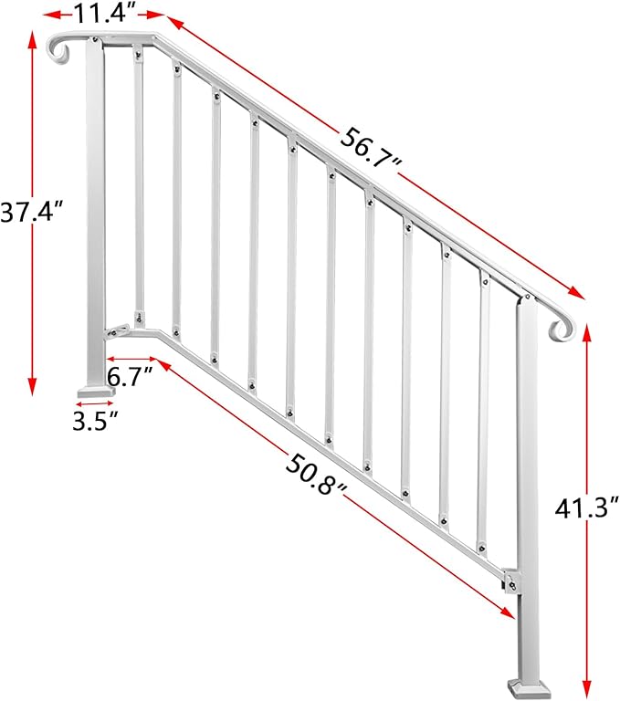 Adjustable Handrails for Outdoor Steps, Handrail Picket #4 Fits 4 or 5 Steps, Mattle Wrought Iron Handrail, Stair Rail with Installation Kit for Outdoor Steps