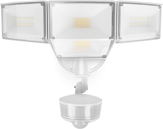 LUTEC 84W 9500LM LED Security Light Motion Sensor Outdoor Lights with Night Light, 4 Head LED Flood Lights 5000K Daylight, IP65 Waterproof, Motion Detected Lights for Outside (White)