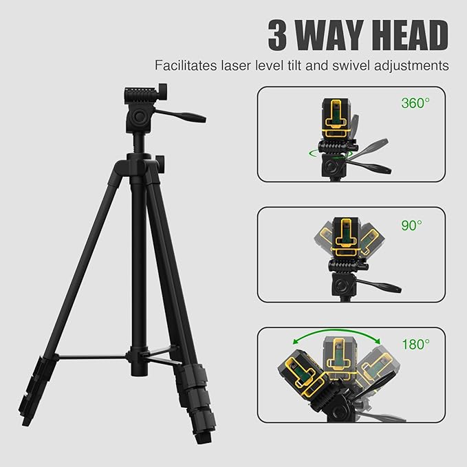 55-inch Lightweight Aluminum Laser Level Tripod Stand with Bubble Level, Quick Release Plate with 1/4"-20 Screw Mount for Laser Line Leveling