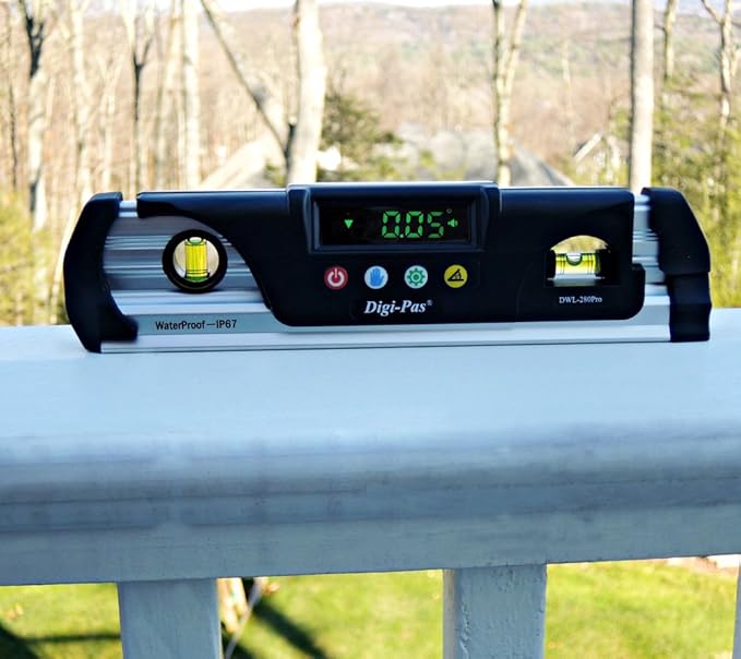 Digi-Pas DWL280PRO Waterproof IP67 Digital Torpedo Level and Protractor, Magnet, LED Bright Display, 9 inch,Black/Silver