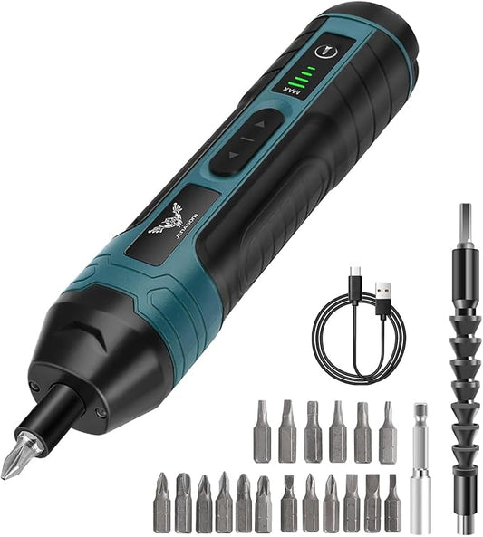 Electric Cordless Screwdriver, 3.6V Rechargeable Power Screwdriver, 5N.m Max Torque, 4-Gear Torque, LED Light, 20 Pcs, Ideal for Daily & Light Industrial Use