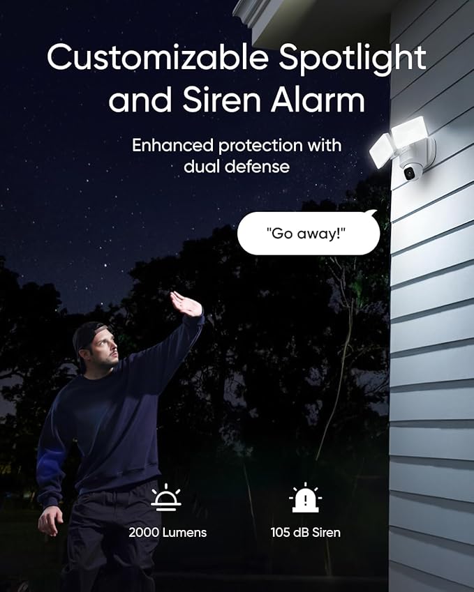 eufy Security Floodlight Camera E30, Security Camera Outdoor, 360° Pan and Tilt, AI Detection and Tracking, 2K Video, 2.4GHz Wi-Fi, 2,000 Lumens, Custom Voice and Light Alerts, 24/7 Recording