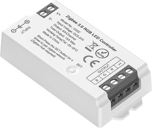 BTF-LIGHTING Tuya Zigbee 3.0 C03Z Controller Support RGB Color 4 pin (+V R G B) PWM LED Strip Bulb Compatible with Echo Plus/4th Gen Tuya Gateway DC5V/DC12V/DC24V Max 15A