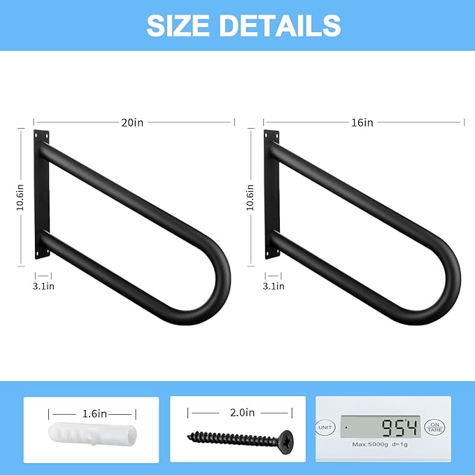 Hand Rails for Outdoor Steps,Hand Rails for Elderly, Porch Railing & Deck Hand Rail Wall Mount Stair Hand Grab Bars, U-Shape Safety Handle for Garage, Porch, Garden (Angled Handrails-20inch)