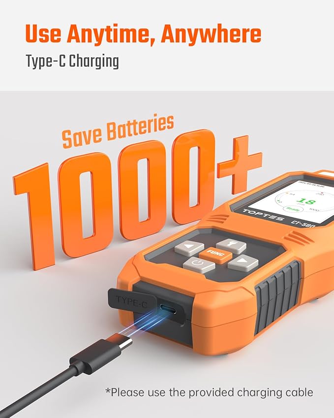 CT-580 Portable Carbon Monoxide Detector, Rechargeable CO Detector with Vibration, Visual & Audible Alarms, 0-1000PPM, TFT Color Display for Home, Camping, Travel, Industrial & Professional Use