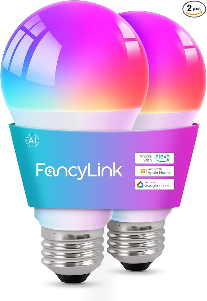 Matter Smart Light Bulbs, Color Changing Light Bulb, hub Required, A19 60W,2.4Ghz WiFi only,Compatible with Alexa Google Assistant, Apple Home,16 Million Colors RGBCW 800 Lumens,2 Packs