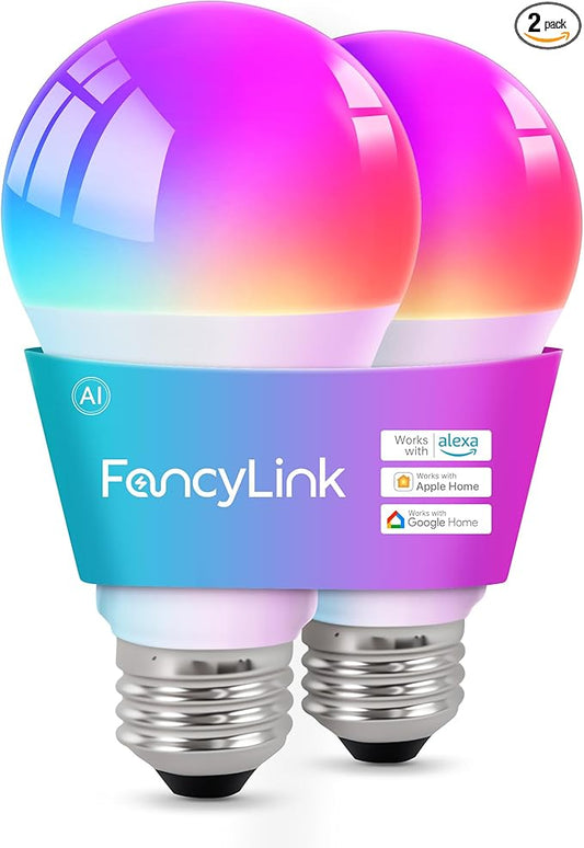 Matter Smart Light Bulbs, Color Changing Light Bulb, hub Required, A19 60W,2.4Ghz WiFi only,Compatible with Alexa Google Assistant, Apple Home,16 Million Colors RGBCW 800 Lumens,2 Packs