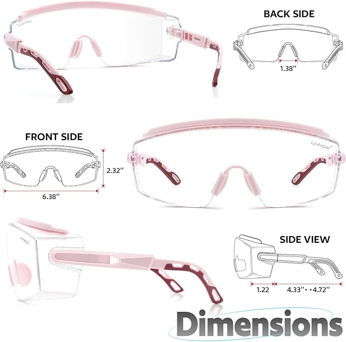 UKNOW Safety Glasses Over Eyeglasses, Anti Fog Safety Goggles ANSI Z87.1, Adjustable Protective Eyewear