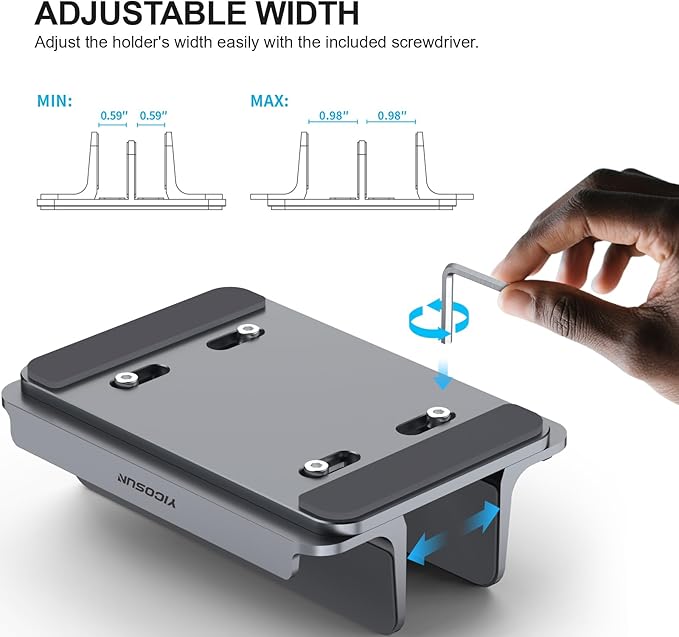 3-Slot Aluminum Vertical Laptop Stand for Desk - Adjustable Width Dock for MacBook, Surface, Samsung, HP, Dell up to 17.3 inches - Space-Saving & Protective Design - Gray