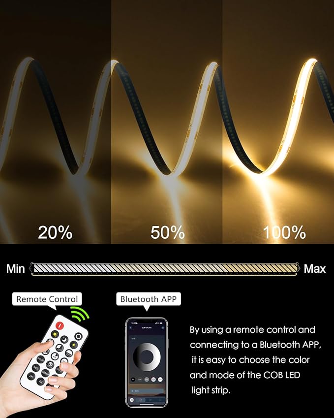 131.2FT 24V COB Led Strip Lights 3000K Dimmable LED Light Strips with Remote Warm White 480LED/M Hight Density Flexible COB LED Tape Light for Bedroom Cabinet Stairs Corridor(40M/2roll)