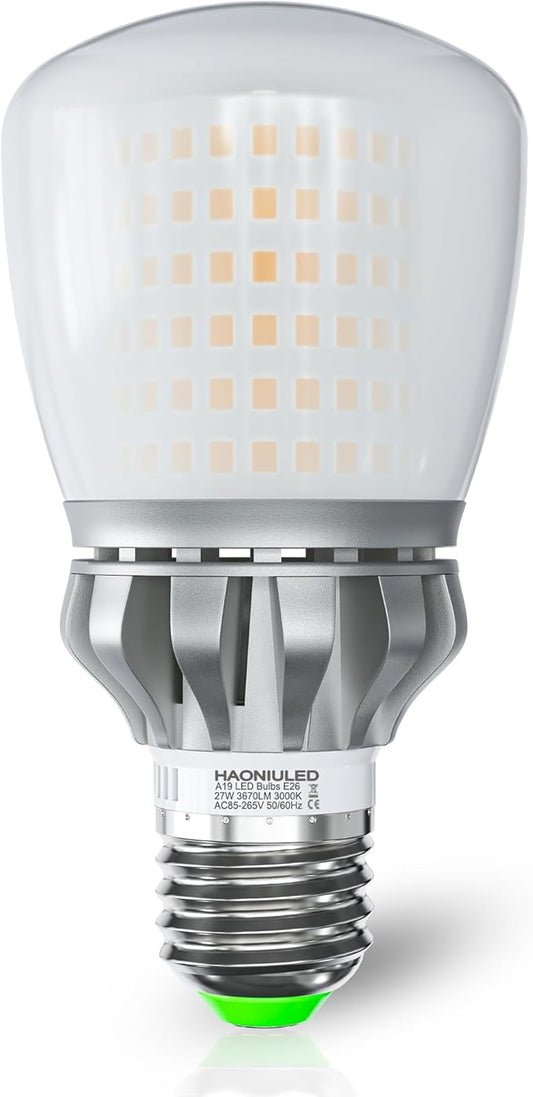 LED Light Bulb, A19 250W Equivalent, Efficient 27W, 3670 Lumens, Warm White 3000K, Non-Dimmable, Pack of 1