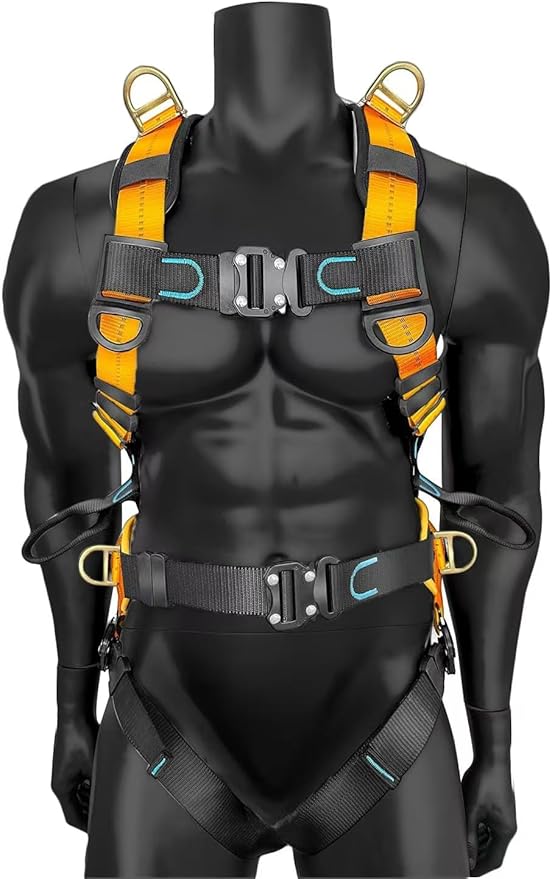 Fall Protection Full-Body Safety Harness, Roofing Harness Kit Men Construction Harness,5 Heavy Duty D-rings&Upgrade 4 Quick Buckles(OSHA/ANSI)