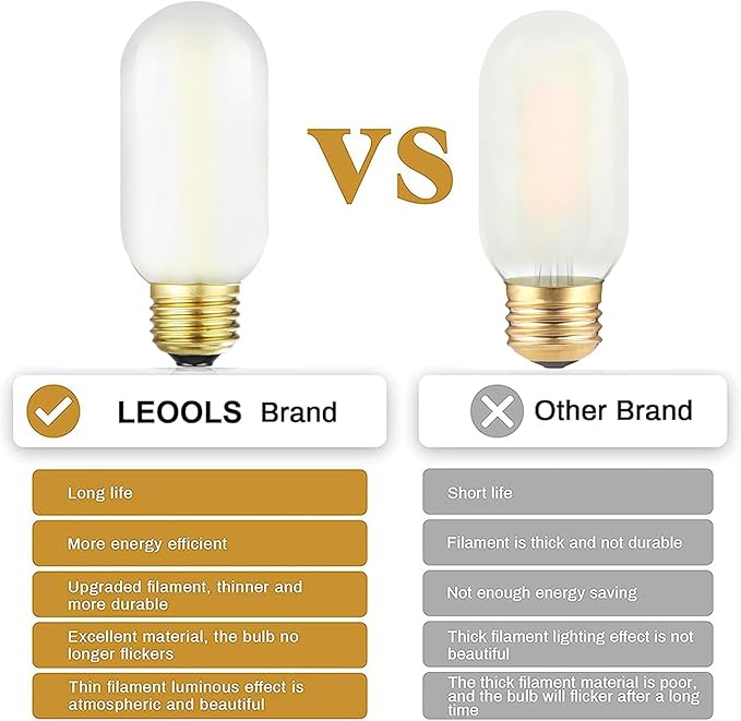 Leools E26 Frosted Edison Bulb 4W Equivalent E26 LED Bulb 40 Watt Dimmable Neutral White 4000K E26 Light Bulb AC120V 400lm Tubular T14 T45 LED Bulb for Pendant,Sputnik,Vanity,Pack of 6