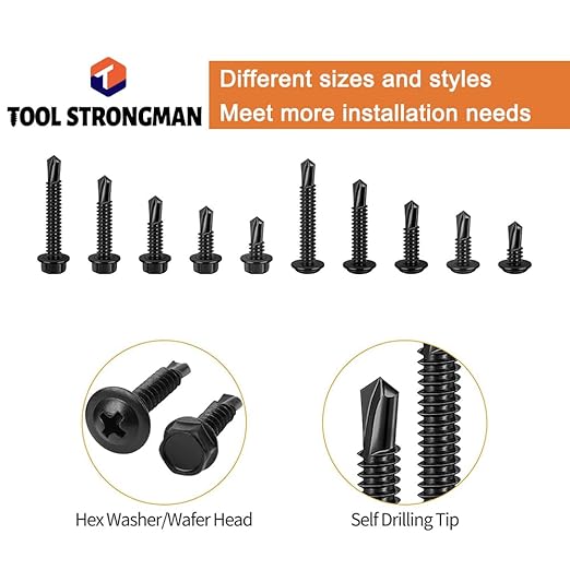 410 Stainless Steel #8Self Tapping Screws Assortment Kit 410PCS,Self Drilling Modified Truss Head & Hex Washer Head Sheet Metal TEK Screws 1/2" to 1-1/4'' (1, Black, Hex Head & Truss Head 410 pcs)