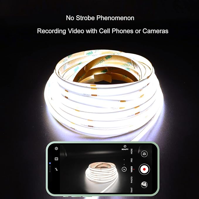 COB LED Strip Lights 2880LEDs, Bright COB Lights 20ft LED 6500K Cool White Dimmable LED with RF Remote Under Cabinet Lighting for Bedroom Counter Kitchen