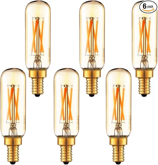 LiteHistory Dimmable T6 led Bulb 40W Candelabra led 2200K Amber 250lm 4W e12 T25 led Bulb 6Pack