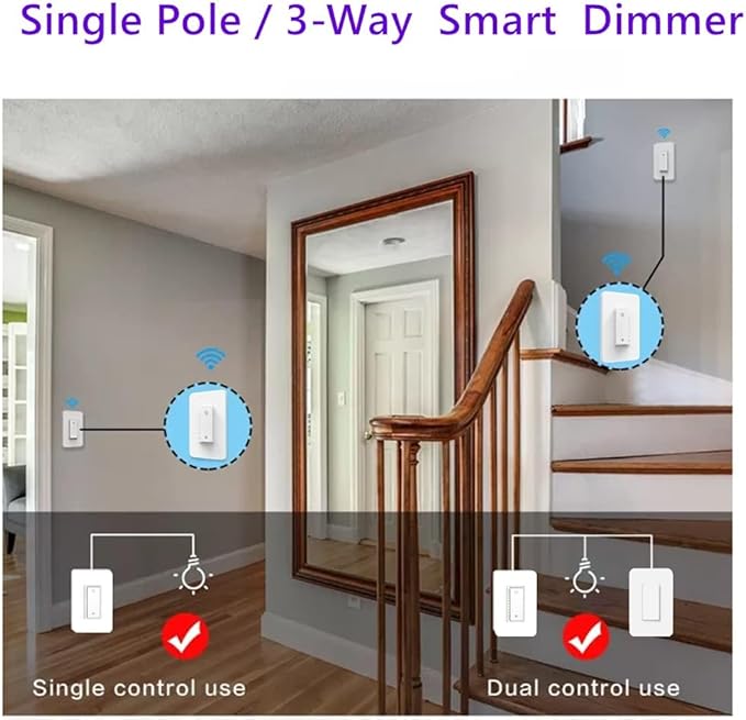 Nexete Smart Wi-Fi Dimmer Switch, Dim Lighting from Anywhere, in-Wall, 3-Way/Single Pole No Hub Required, Compatible with Alexa and Google Assistant, ETL Certified (3-Way Dimmer 1-Pack)