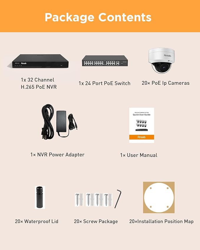 32 Channel Security Camera System, 20x 5MP Wired IK10 Vandal-Proof Dome IP PoE Cameras Outdoor with AI Human Detection, Built-in Microphone, Remote Access, 4K 32CH NVR 8TB HDD, PD54A2032-5M