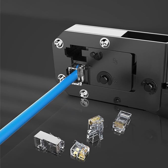 RJ45 Crimp Tool Kit All-in-One Ethernet Crimper Cat6 Cat5 Cat5e Crimping Tool with Network Cable Tester, 50-Pack Cat5e RJ45 Connector, 50-Pack Connector Boots