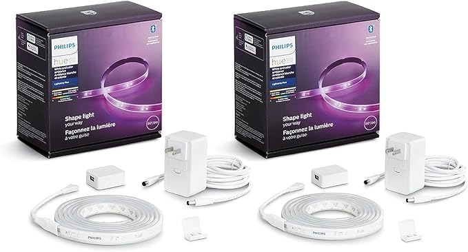 Philips Hue Indoor 6-Foot Smart LED Light Strip Plus Base Kits with Plugs - Color-Changing Single-Color Effect - 2 Pack - Control with Hue App - Works with Alexa, Google Assistant and Apple HomeKit