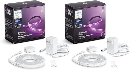 Philips Hue Indoor 6-Foot Smart LED Light Strip Plus Base Kits with Plugs - Color-Changing Single-Color Effect - 2 Pack - Control with Hue App - Works with Alexa, Google Assistant and Apple HomeKit