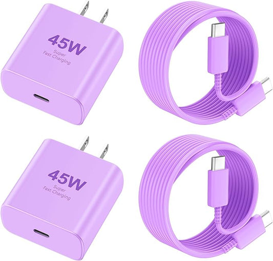 Phone 16 Pro Max Charger Fast Charging, 45W USB C Phone 16 Super Fast Charger Block with 6.6FT Long Type C Charging Cable Cord for Phone 16/16 Pro/16 ProMax/16 Plus, 15/15 ProMax/Pro/Plus,2pack purple