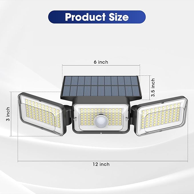 Solar Lights Outdoor Waterproof, Motion Sensor & Flood Outdoor Lights with Remote Control, 4 Adjustable Modes, 3000LM & 218 LED, High-Energy-Density Solar Panel-Monocrystalline Technology, 2 Pack