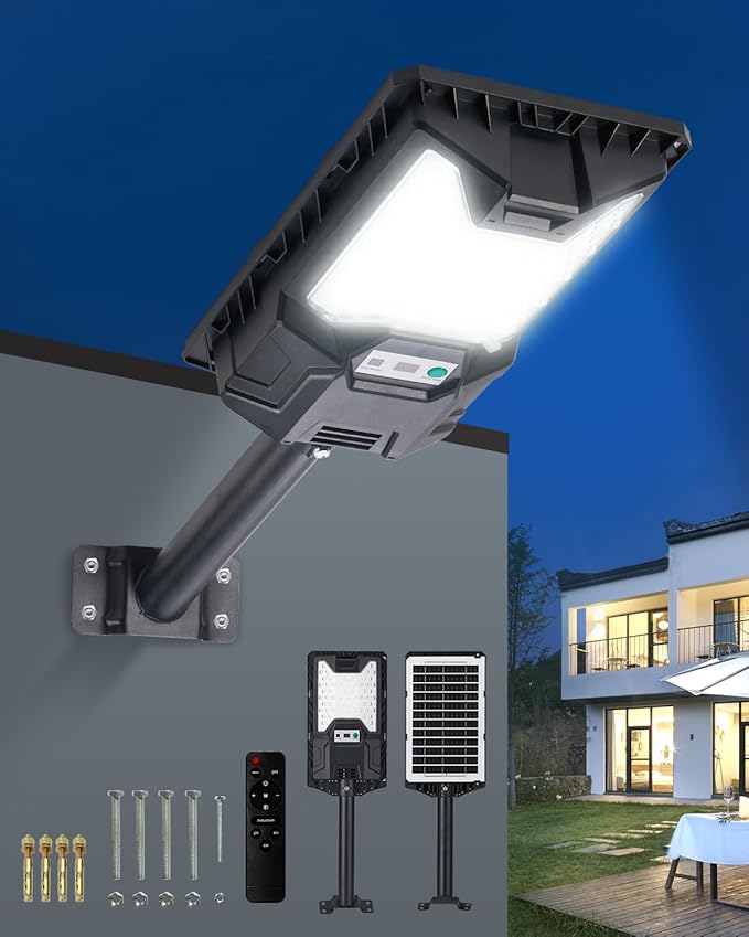 Solar Street Light Outdoor, 20000LM 6500K Waterproof Motion Sensor LED Solar Powered Flood Light with Remote Control,Dusk to Dawn Commercial Area Lighting for Outside Parking Lot, 2-Pack